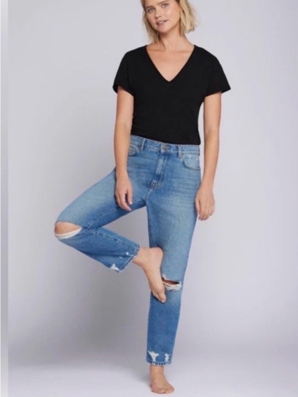 Current/Elliott Distressed Boyfriend Jeans in cloudburst